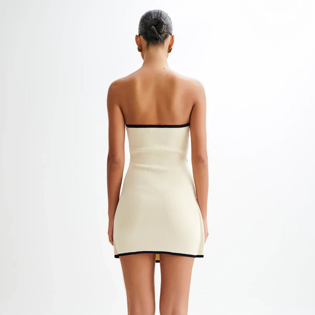 Simply Elegant Straplez Fildişi Örgü Mini Elbise