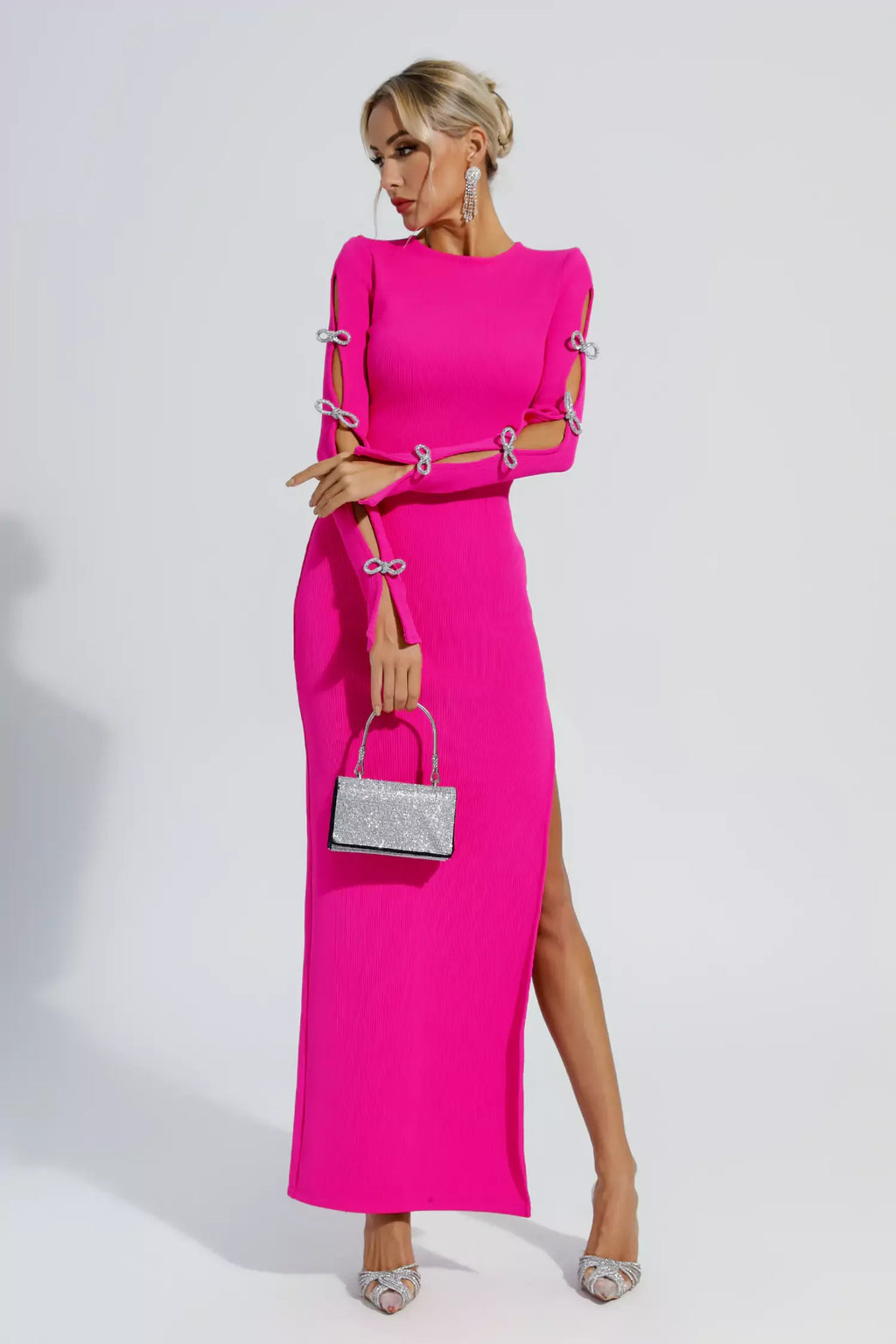 Jenna Pembe Kesikli Bandaj Maxi Elbise