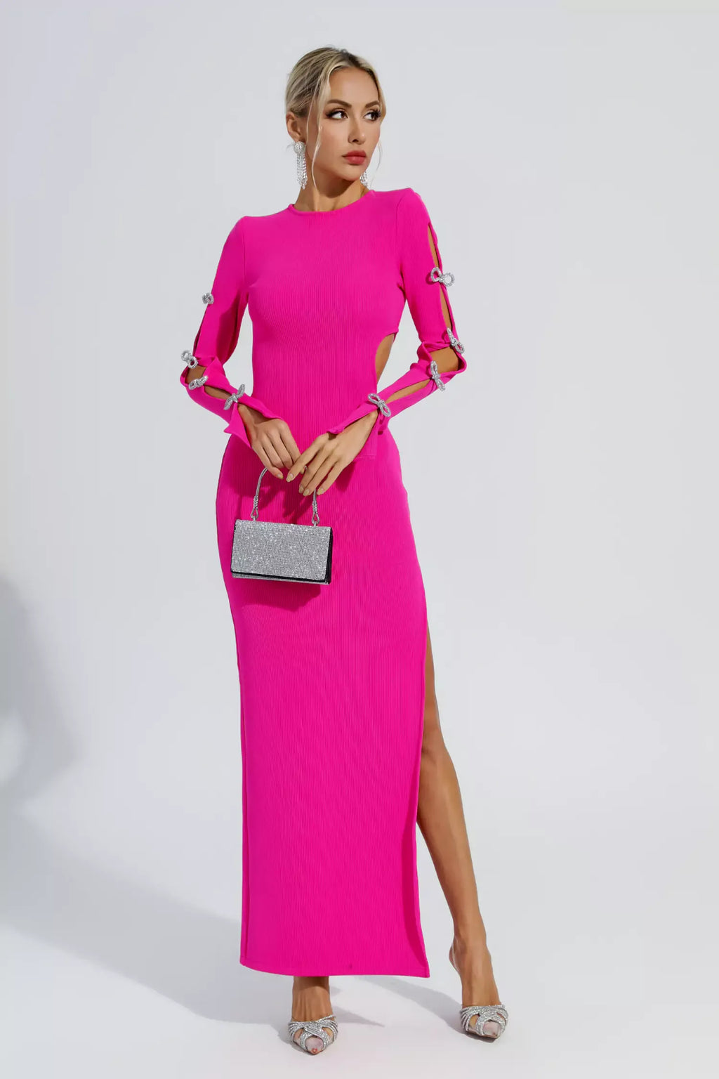 Jenna Pembe Kesikli Bandaj Maxi Elbise