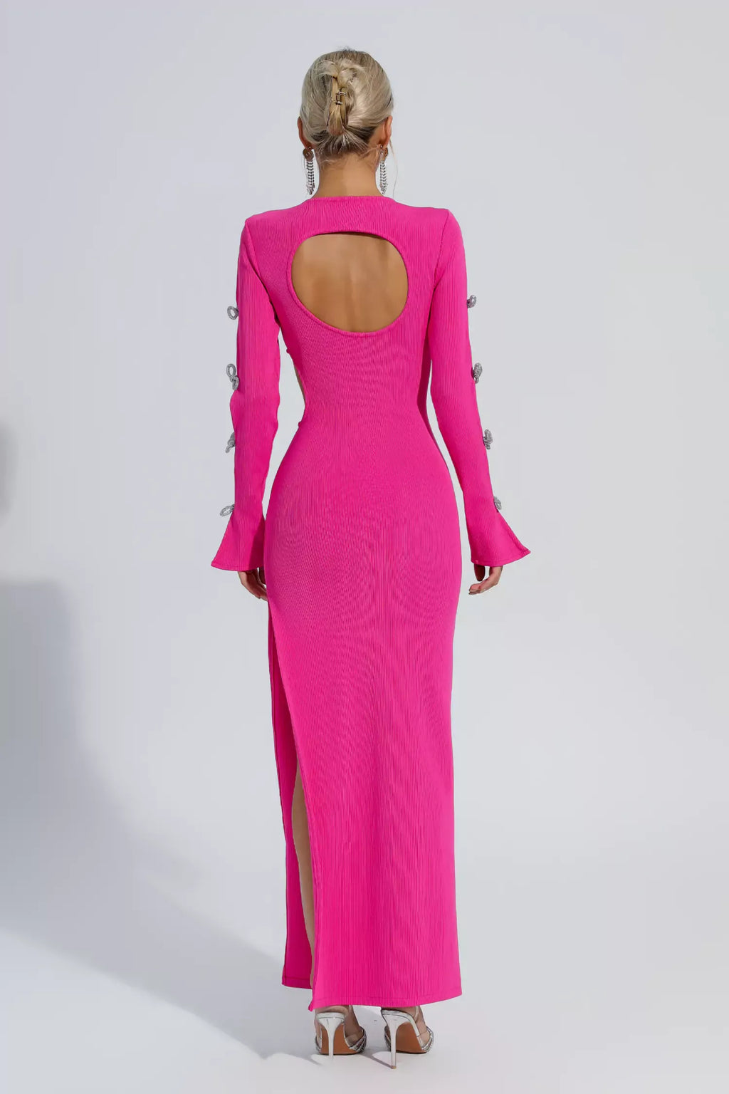 Jenna Pembe Kesikli Bandaj Maxi Elbise