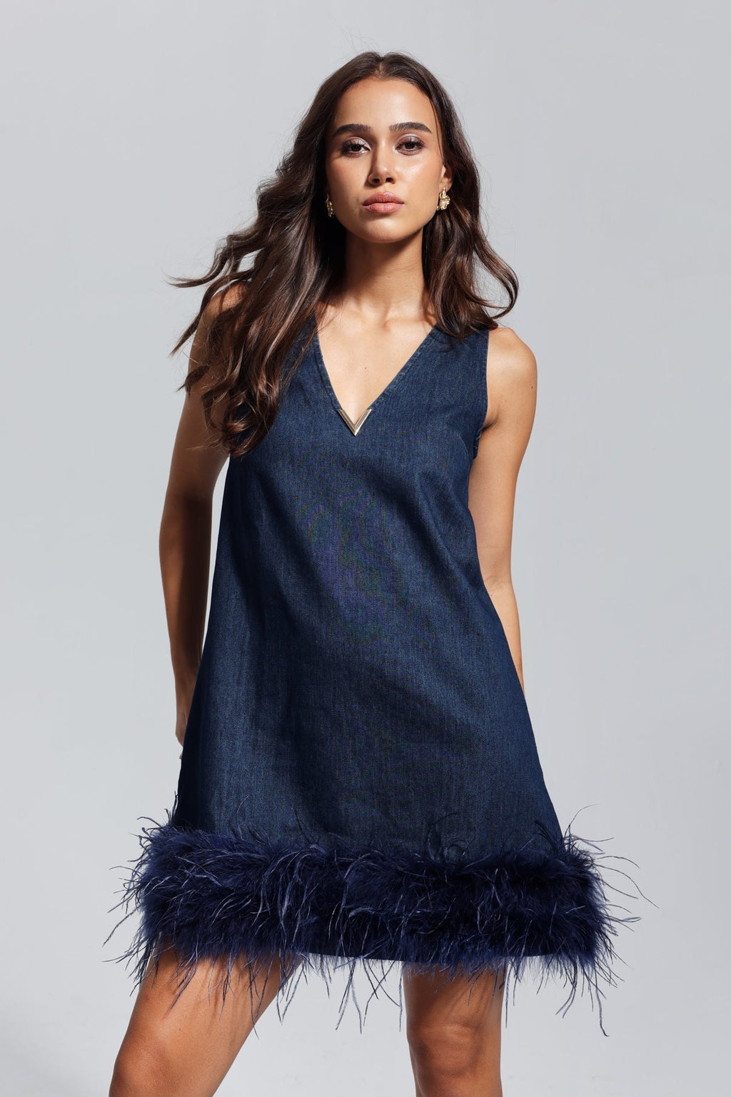Kerrie Tüy Detaylı Kolsuz Denim Mini Elbise