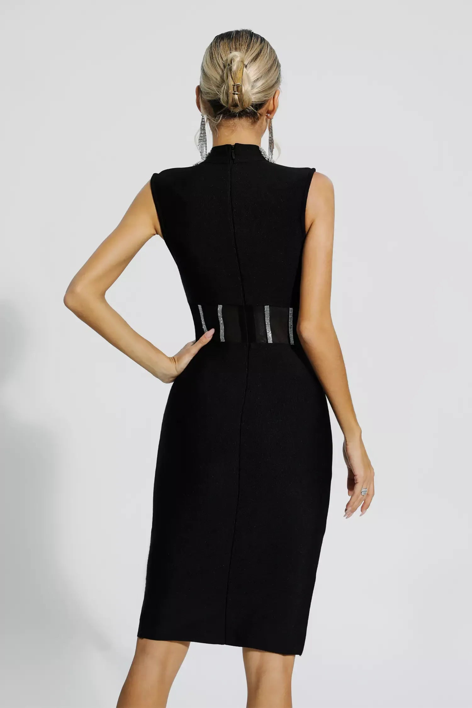 Marleigh Black Diamond İşlemeli Bandaj Midi Elbise