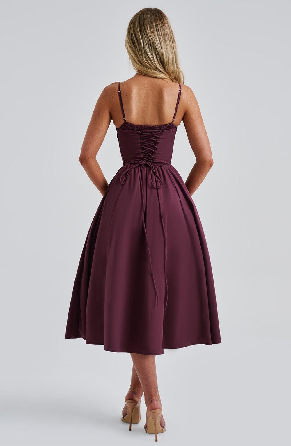 Crimson Bloom Midi Elbise