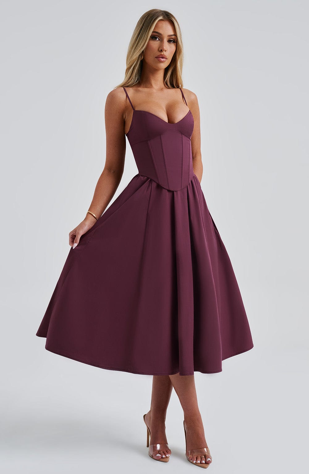 Crimson Bloom Midi Elbise