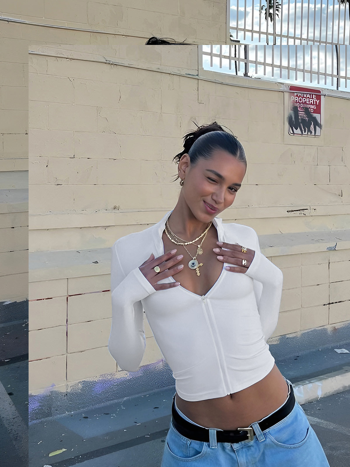 Fermuar Detaylı Crop Bluz