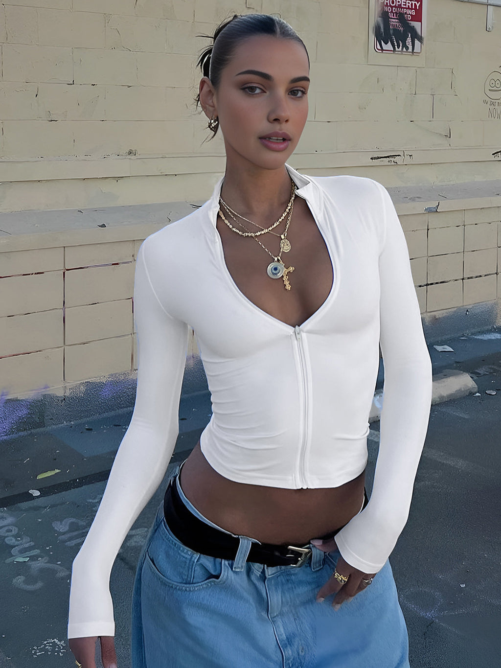 Fermuar Detaylı Crop Bluz