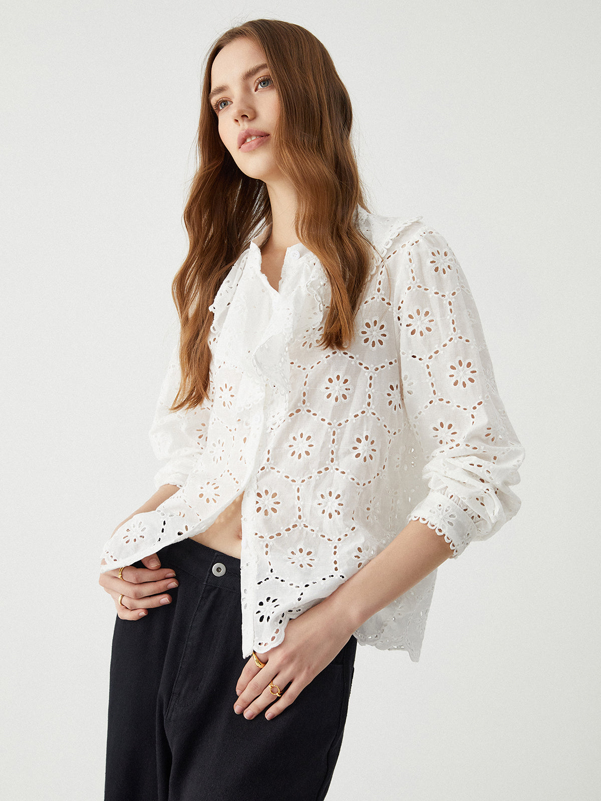 Lace Blossom Nakışlı Gömlek