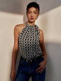 Zigzag Halter Yaka Bluz