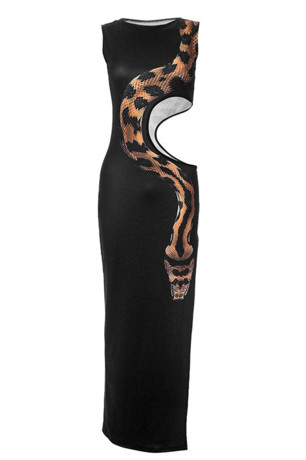 Yetta Yılan Baskılı Cut-Out Maxi Elbise