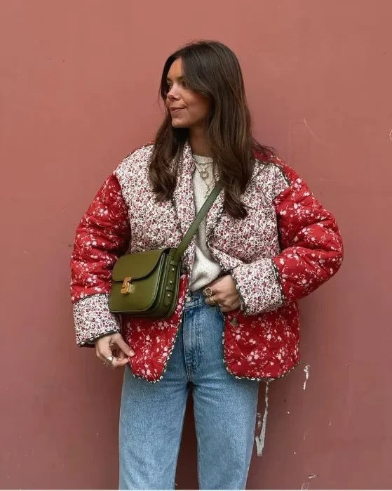 Floral Kontrast Dikişli Ceket