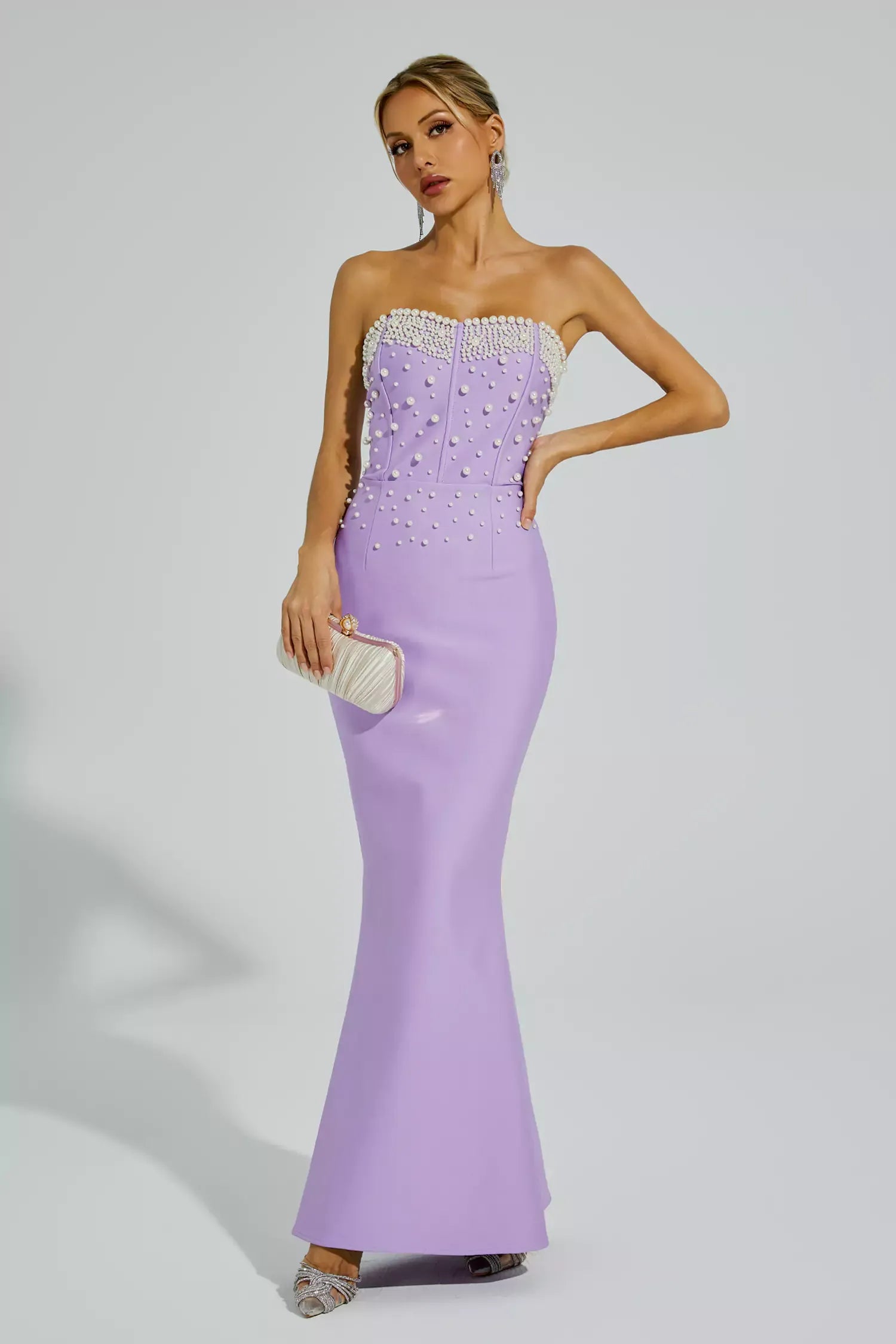 Rebekah Mor Boncuklu Bandaj Maxi Elbise