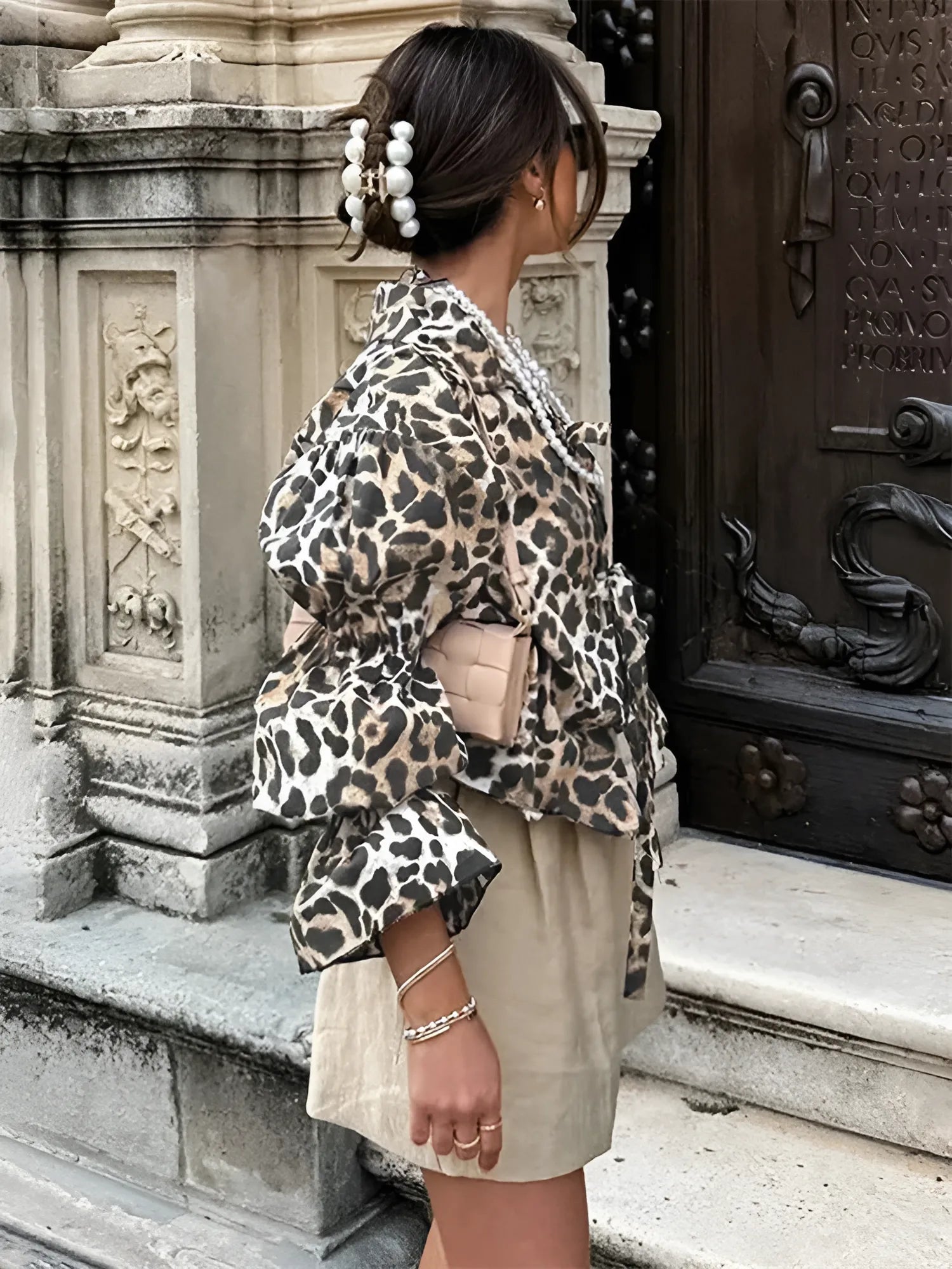 Leopar Desenli Bağlamalı Gömlek