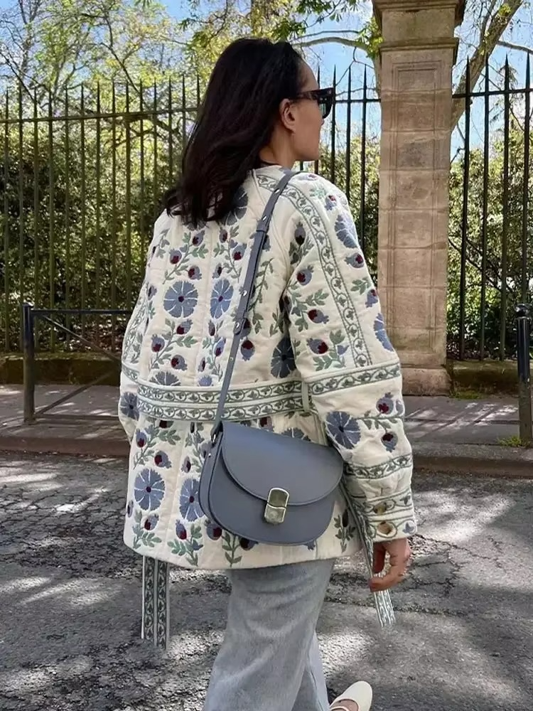 Blau Floral Patchwork Ceket