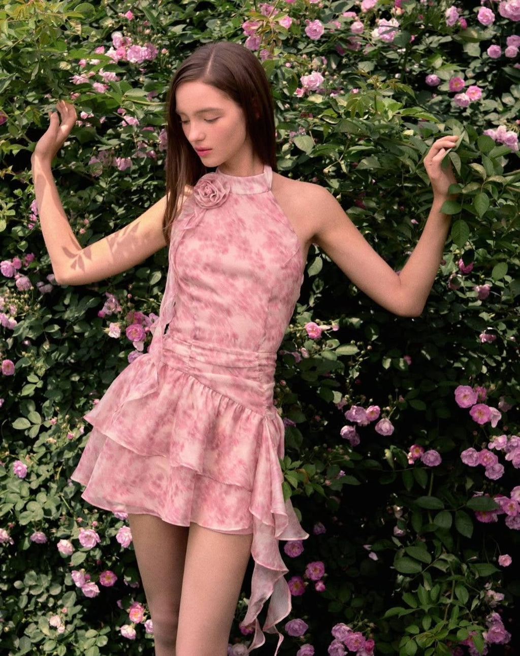 Floral Fırfırlı Mini Elbise