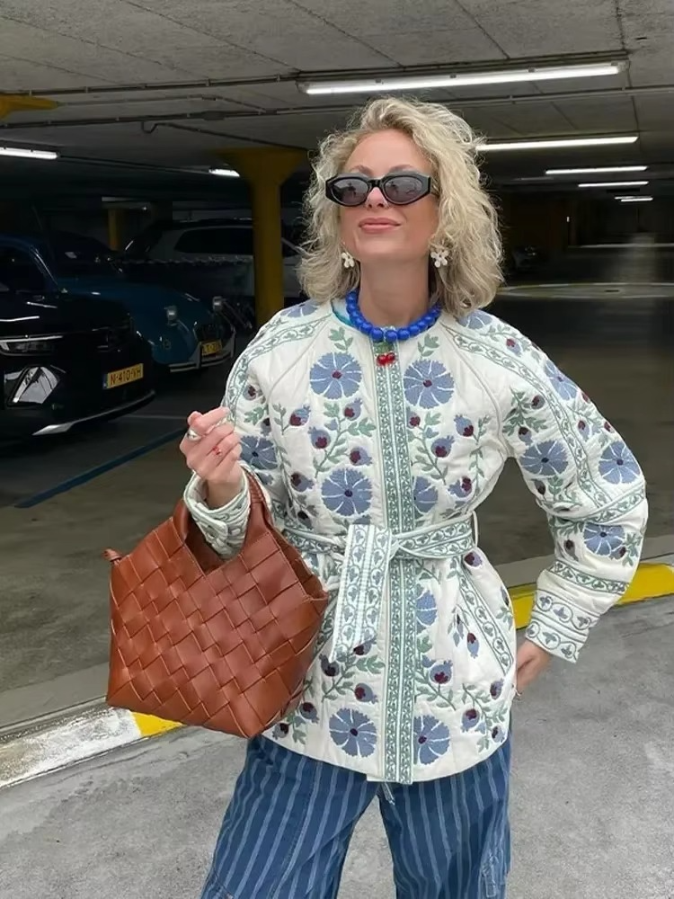 Blau Floral Patchwork Ceket