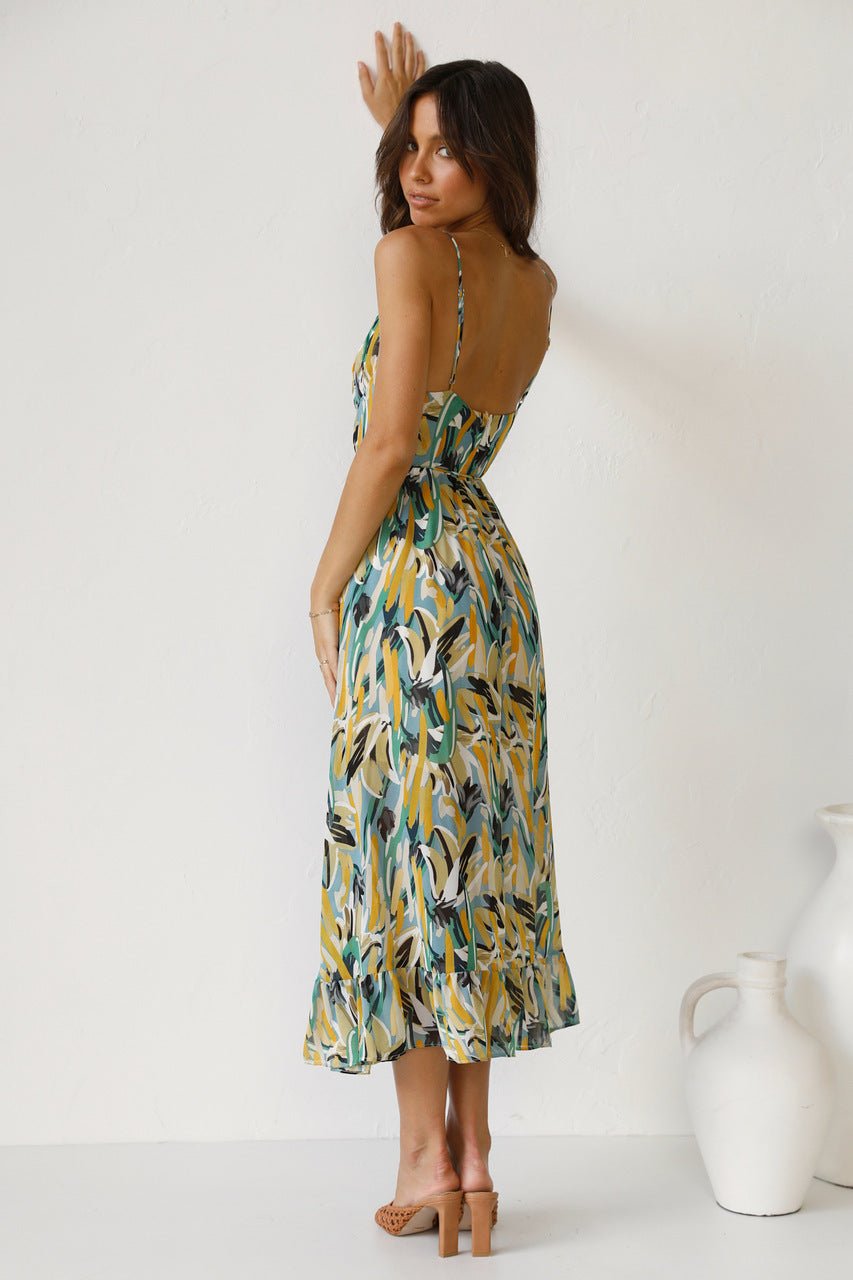 Adela Baskılı Fırfırlı Midi Sundress