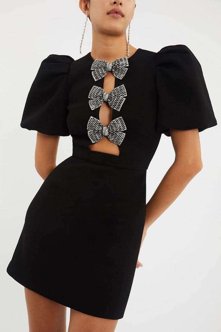 Puf Kol Cut-Out Mini Elbise