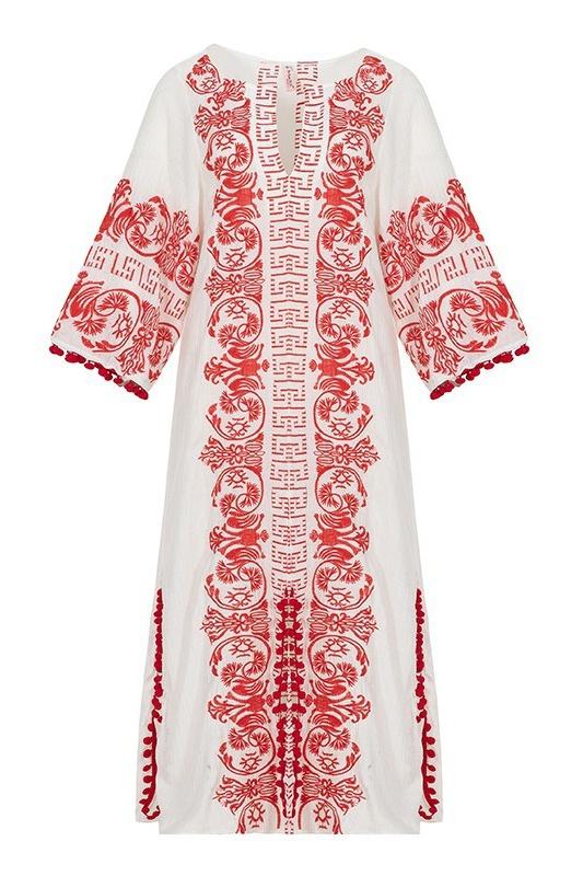 Antonia İşlemeli Slip Midi Elbise
