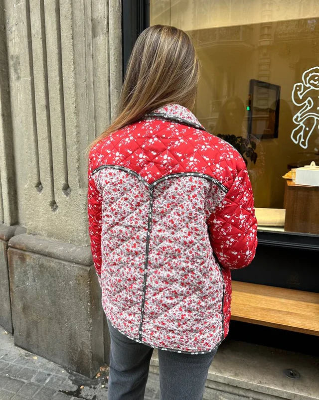 Floral Kontrast Dikişli Ceket
