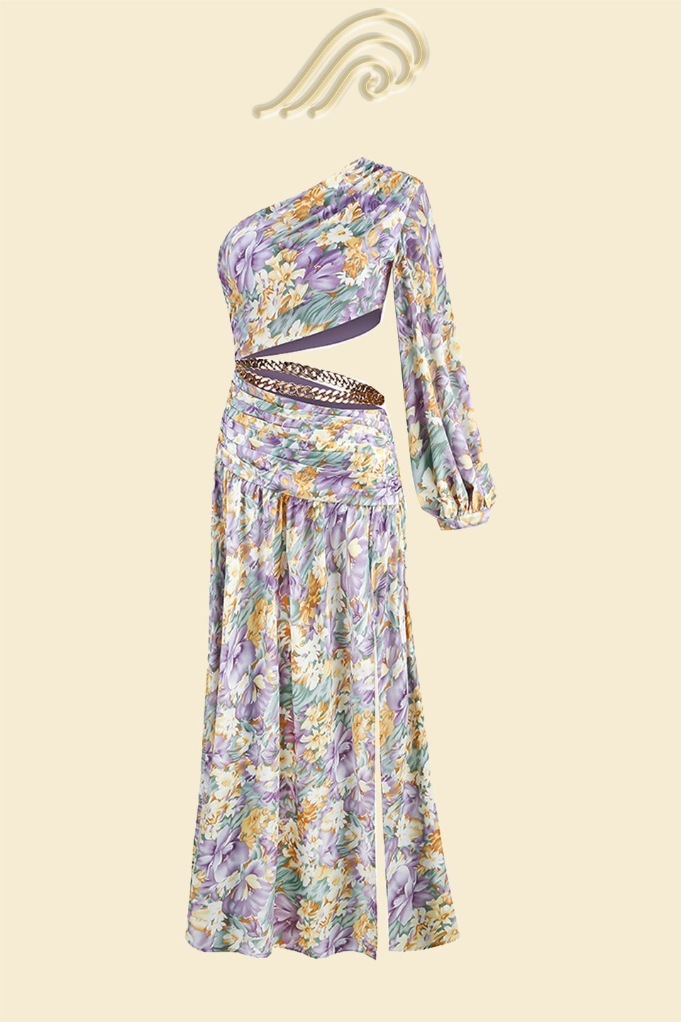 Gertrude Baskılı Cut-Out Asimetri Maxi Elbise