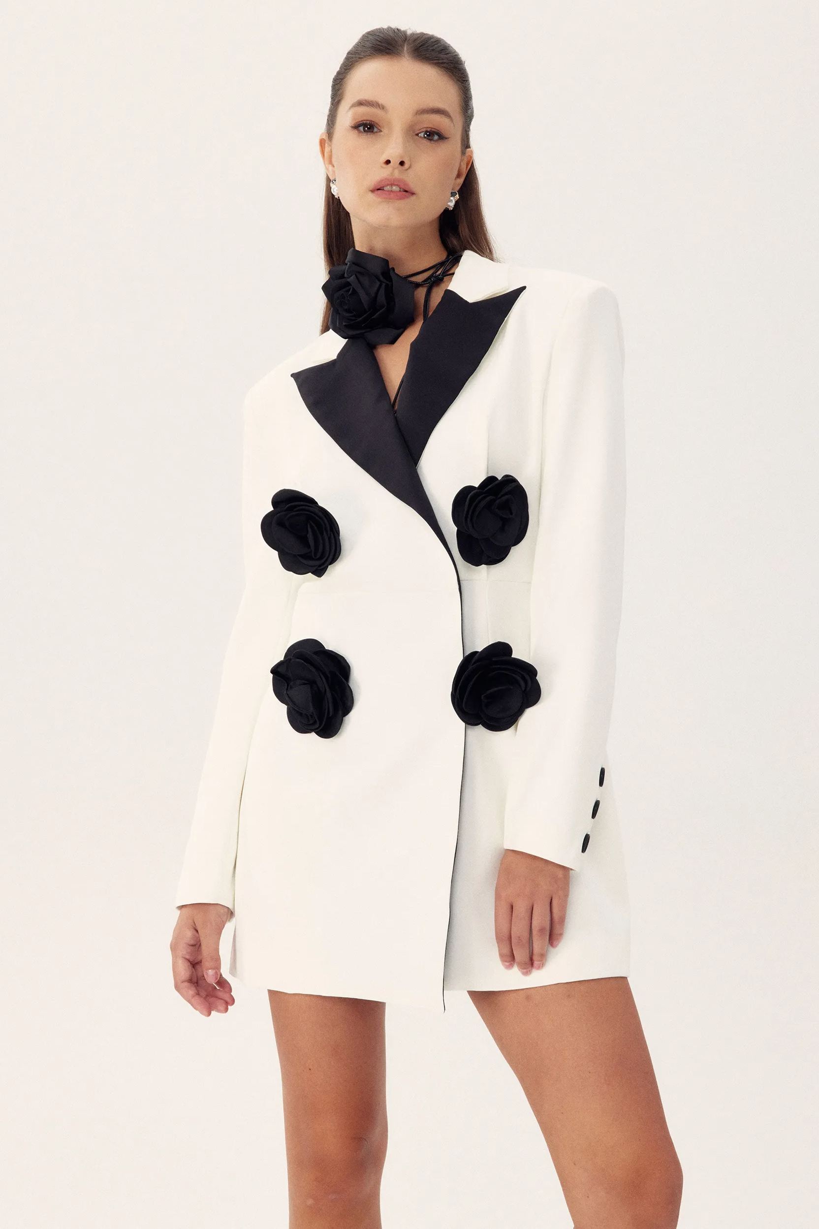 Letitia Çiçekli Kontrast Blazer Mini Elbise