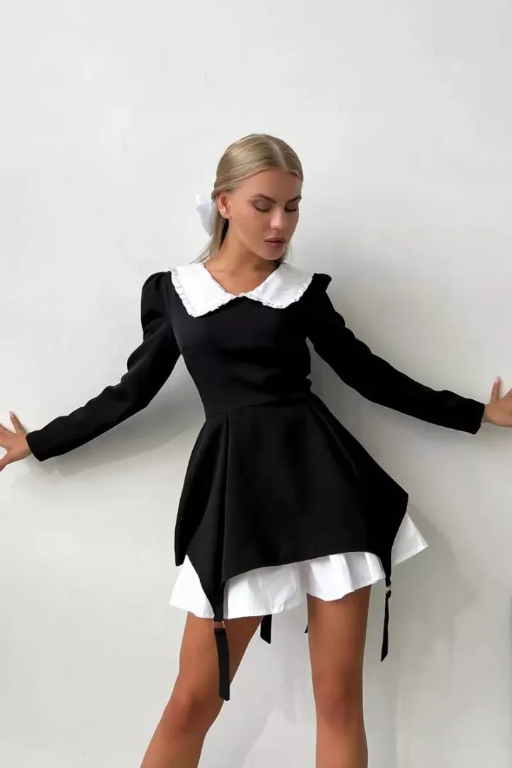 Peter Pan Yaka Uzun Kol Mini Elbise Takım