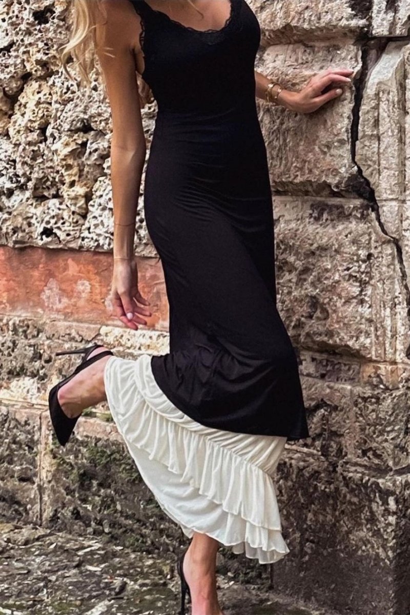Irene V Yaka Dantelli Maxi Elbise