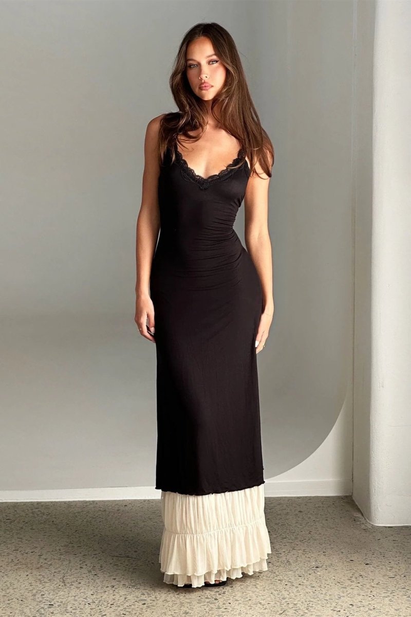 Irene V Yaka Dantelli Maxi Elbise