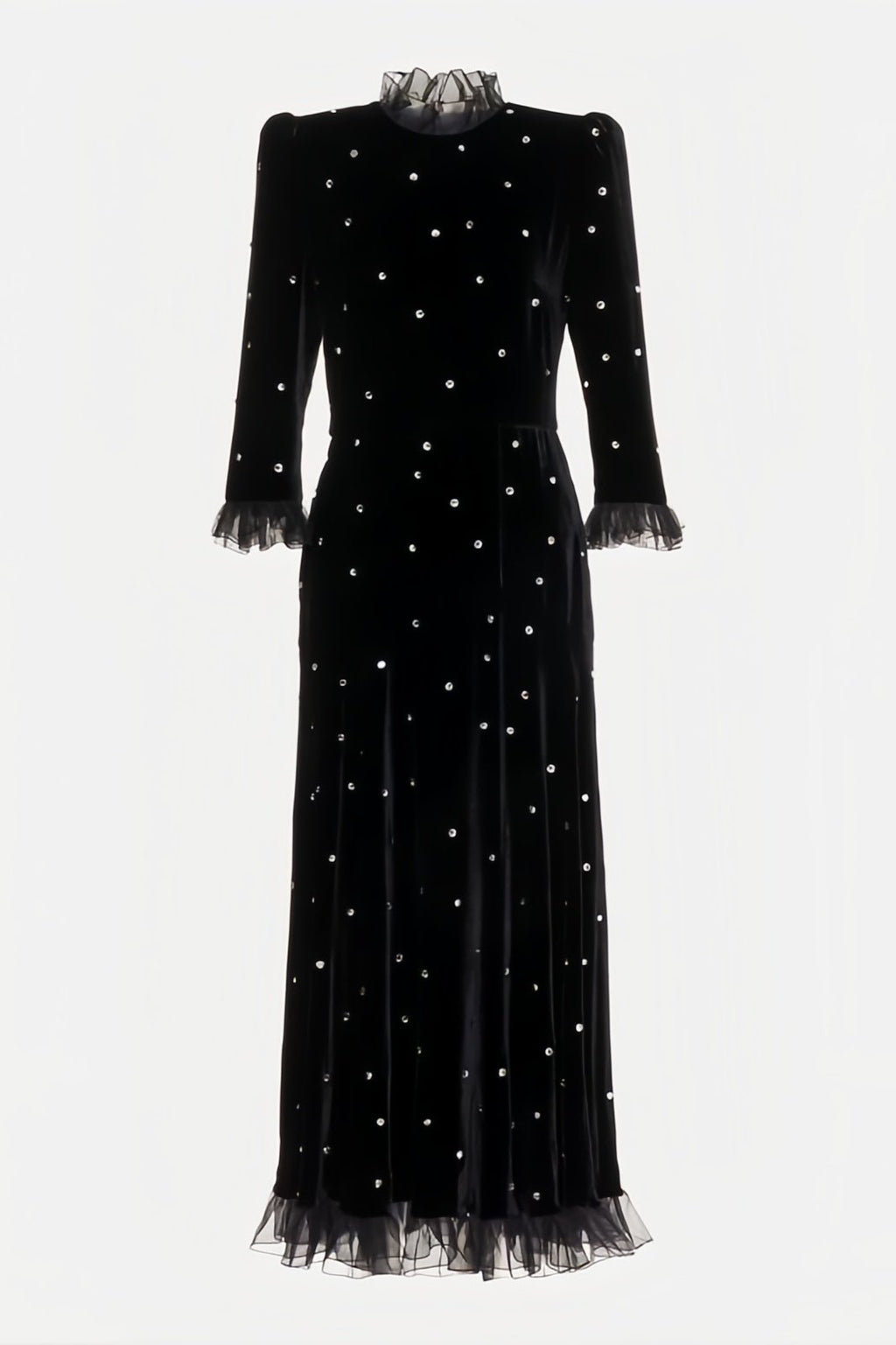 Jolie Diamante Fırfırlı Kadife Maxi Elbise