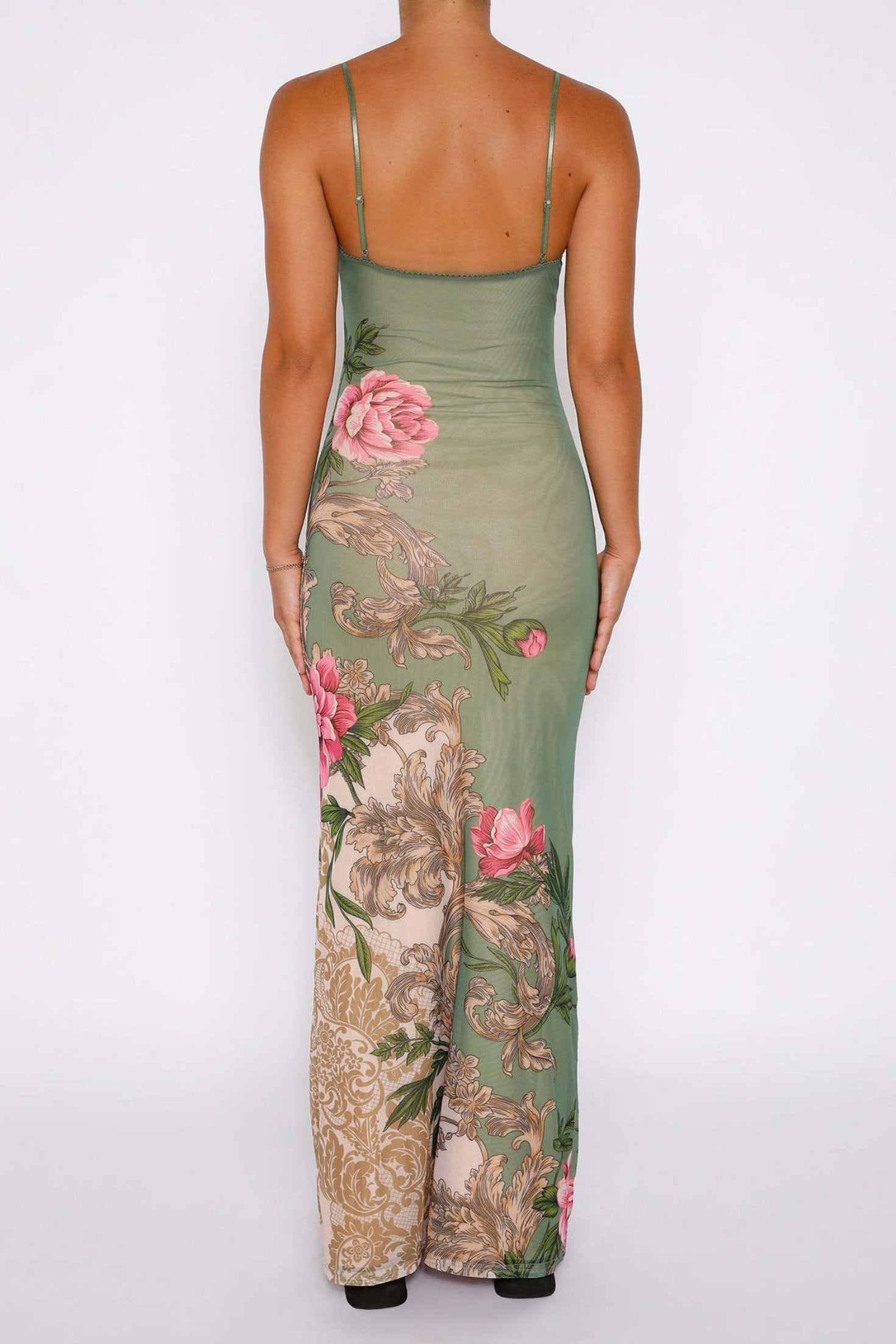 Patti Baskılı Bodycon Slip Maxi Elbise