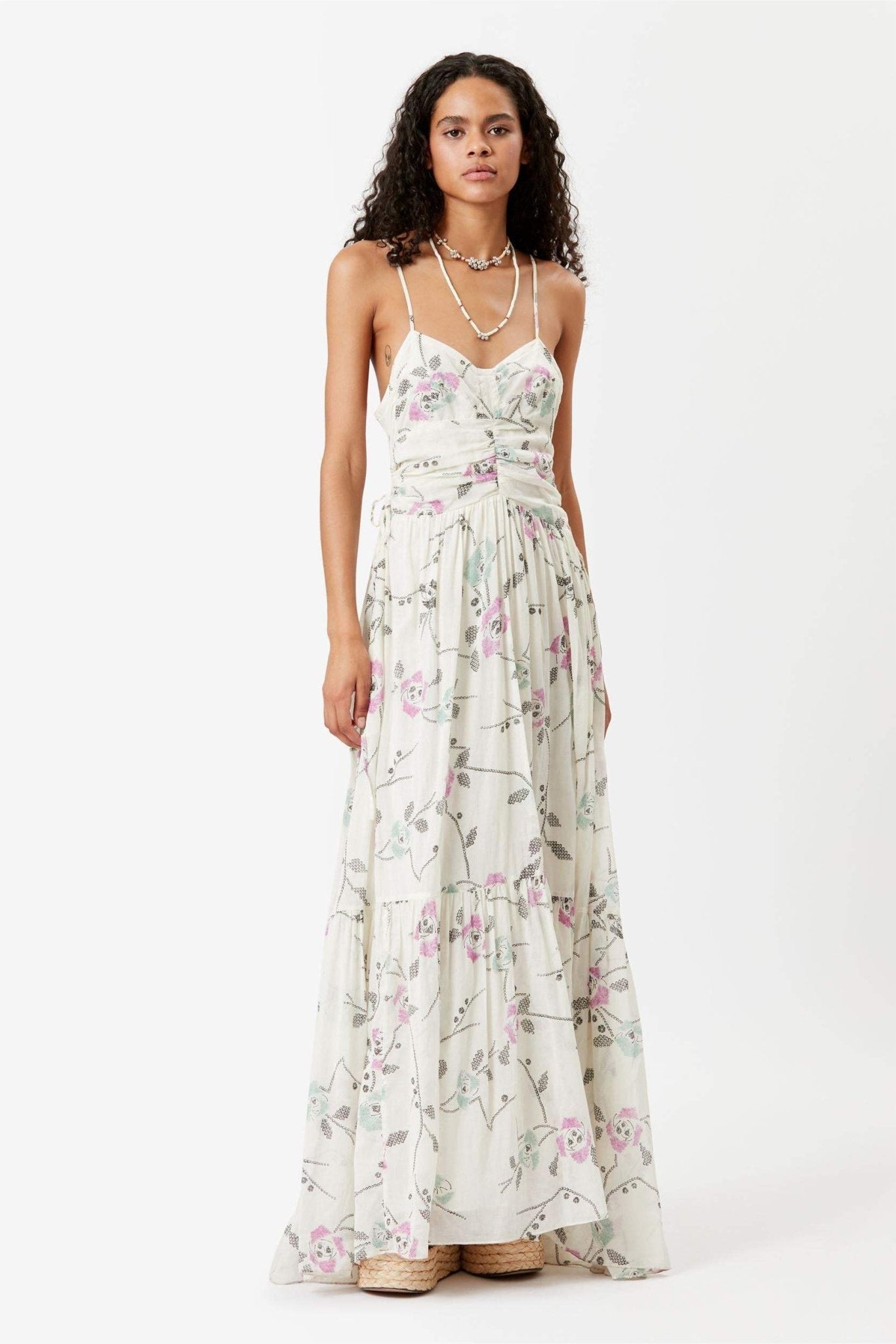 Lorna Baskılı İşlemeli Flare Slip Maxi Elbise