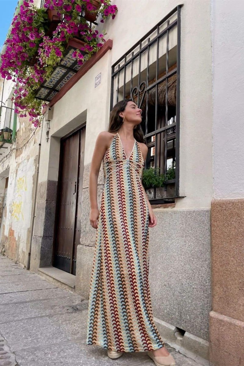 Lydia Boyundan Bağlı Tığ İşi Maxi Elbise