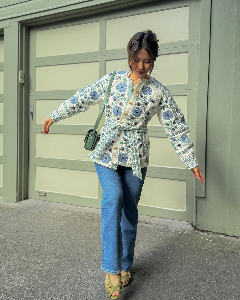 Blau Floral Patchwork Ceket