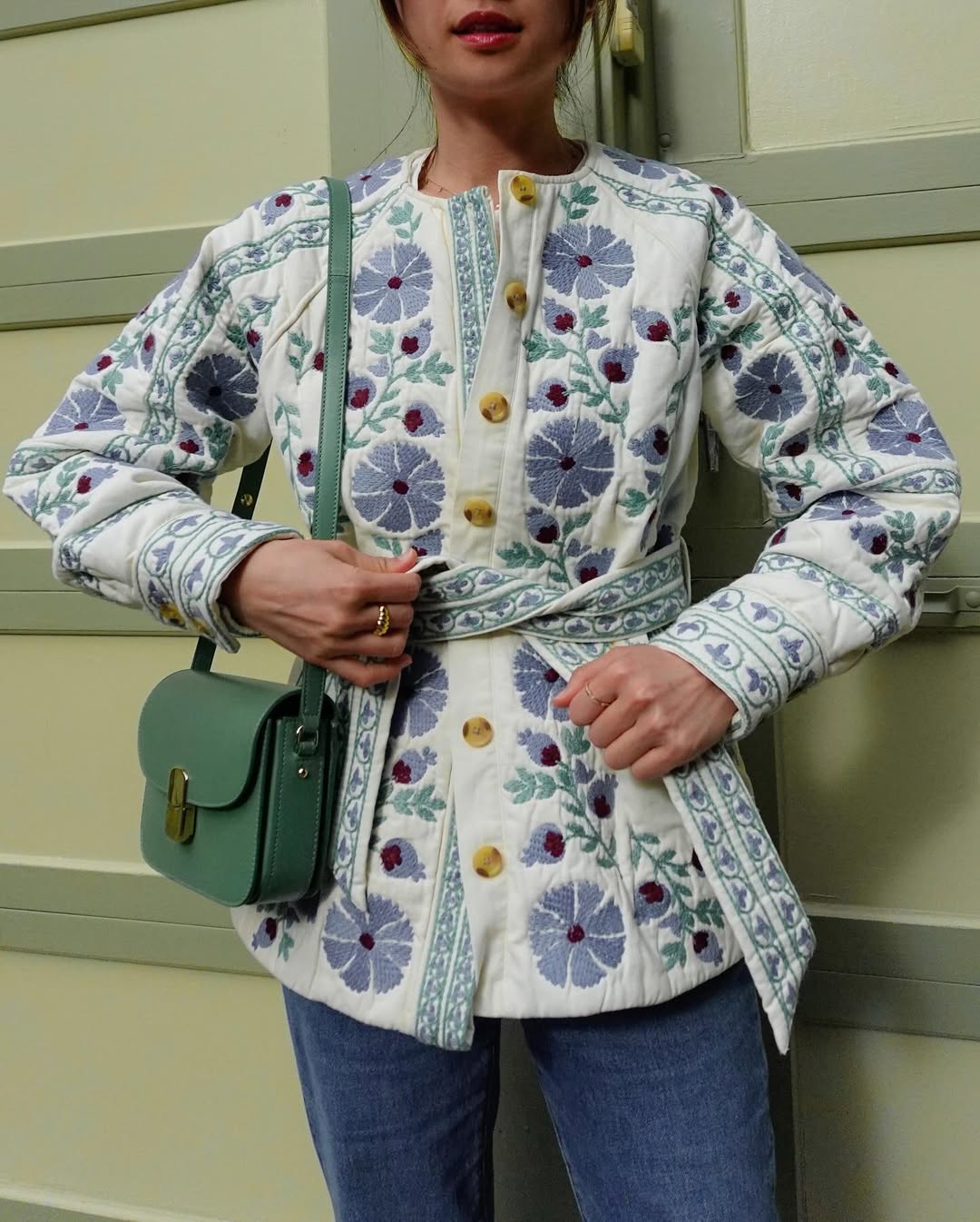 Blau Floral Patchwork Ceket