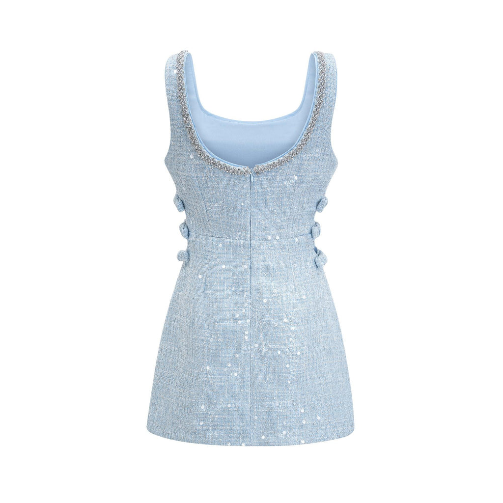 "Manon Charm" Açık Mavi Işıltılı Tweed Mini Elbise
