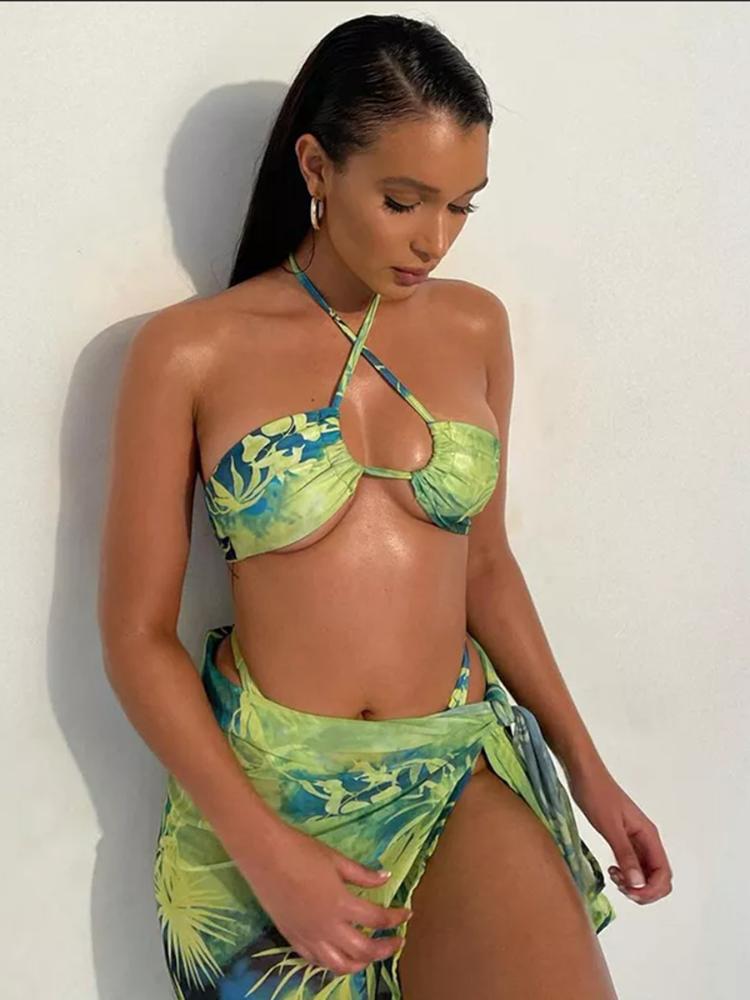 Maxine Tropikal Baskılı Üç Parçalı Bikini Takımı