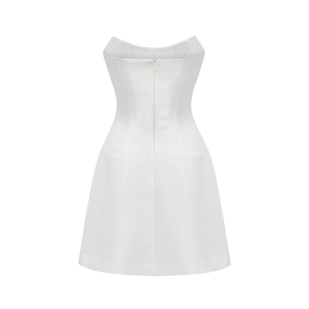 Radiance Elegance Beyaz Taş İşlemeli Straplez Mini Elbise