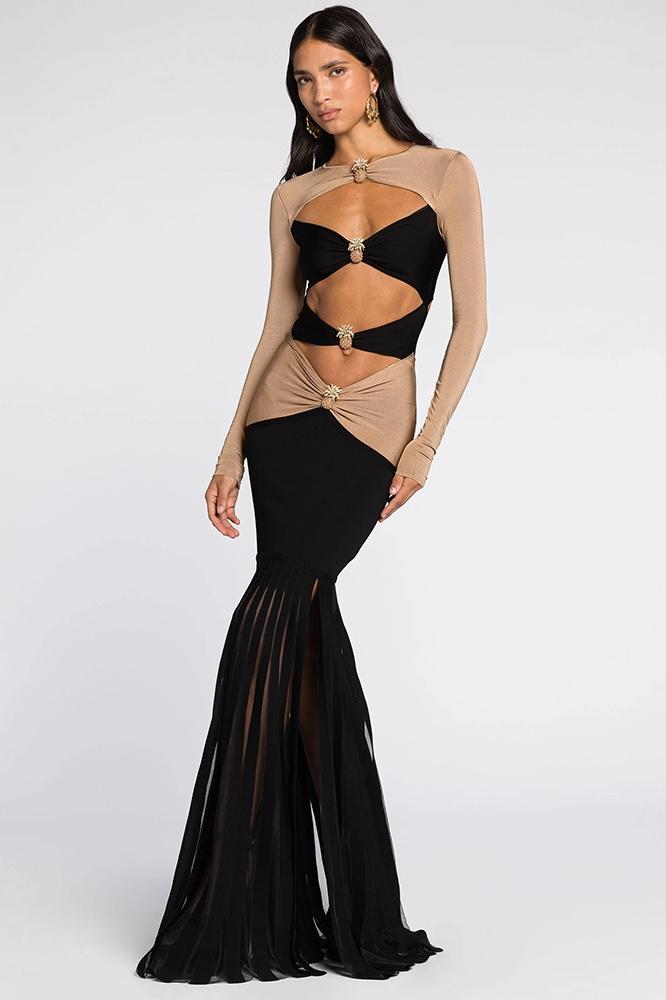 Morgan Cutout Kontrast Jersey Maxi Elbise