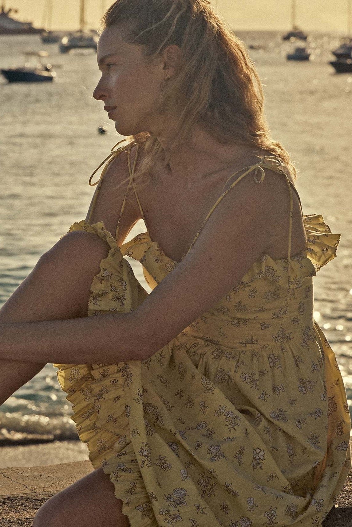 Novia Baskılı Fırfırlı Slip Midi Elbise