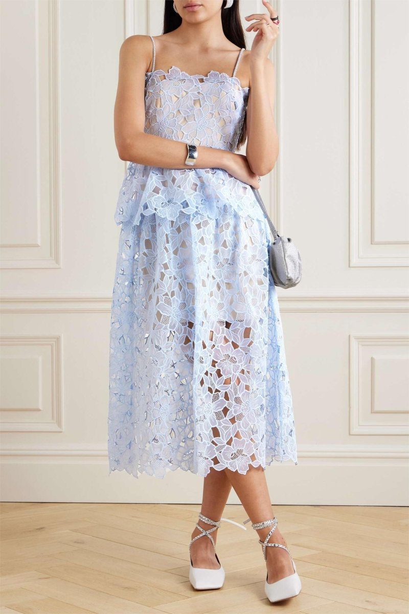 Ophelia Dantelli Katlı Cami Midi Elbise