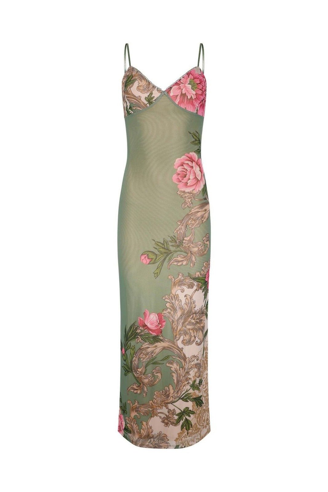 Patti Baskılı Bodycon Slip Maxi Elbise