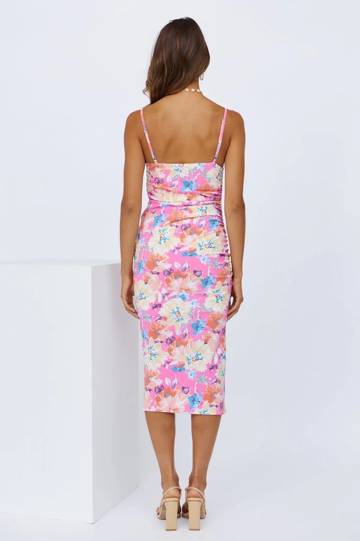 Thea Çiçek Baskılı Midi Yırtmaçlı Sundress