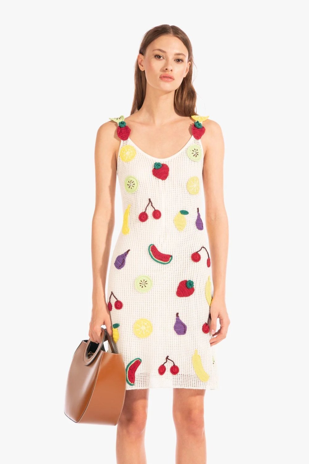 Via Fruit Patchwork Tığ İşi Mini Elbise