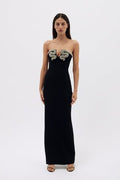 Virginia Kristal Taşlı Straplez Polyester Maxi Elbise