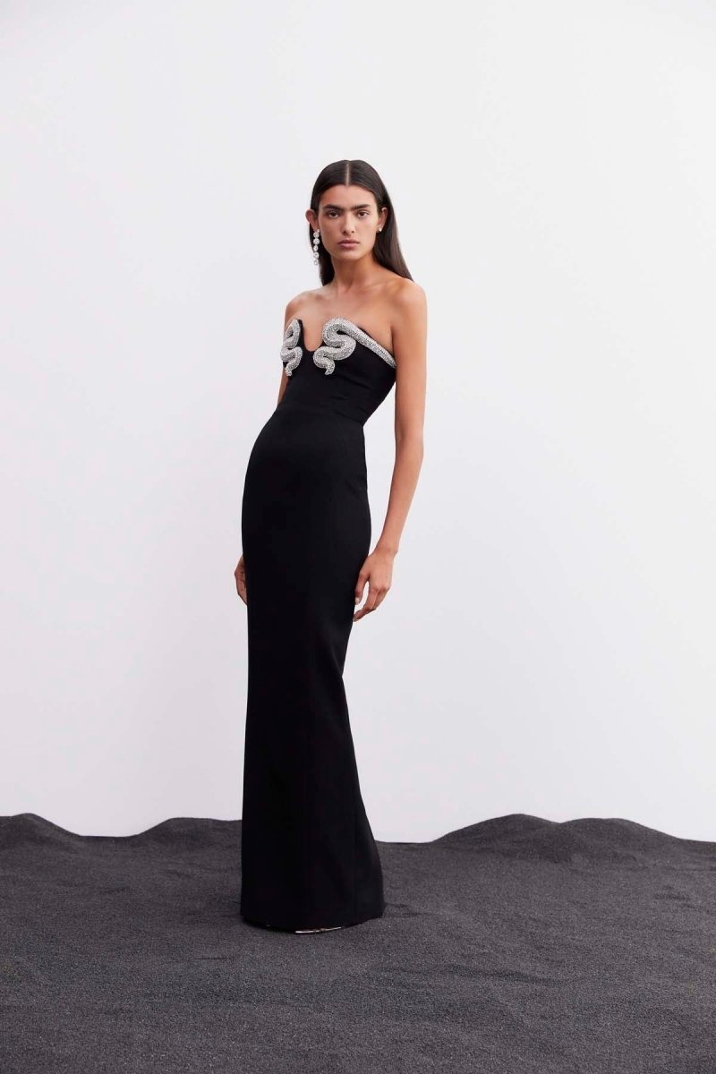 Virginia Kristal Taşlı Straplez Polyester Maxi Elbise