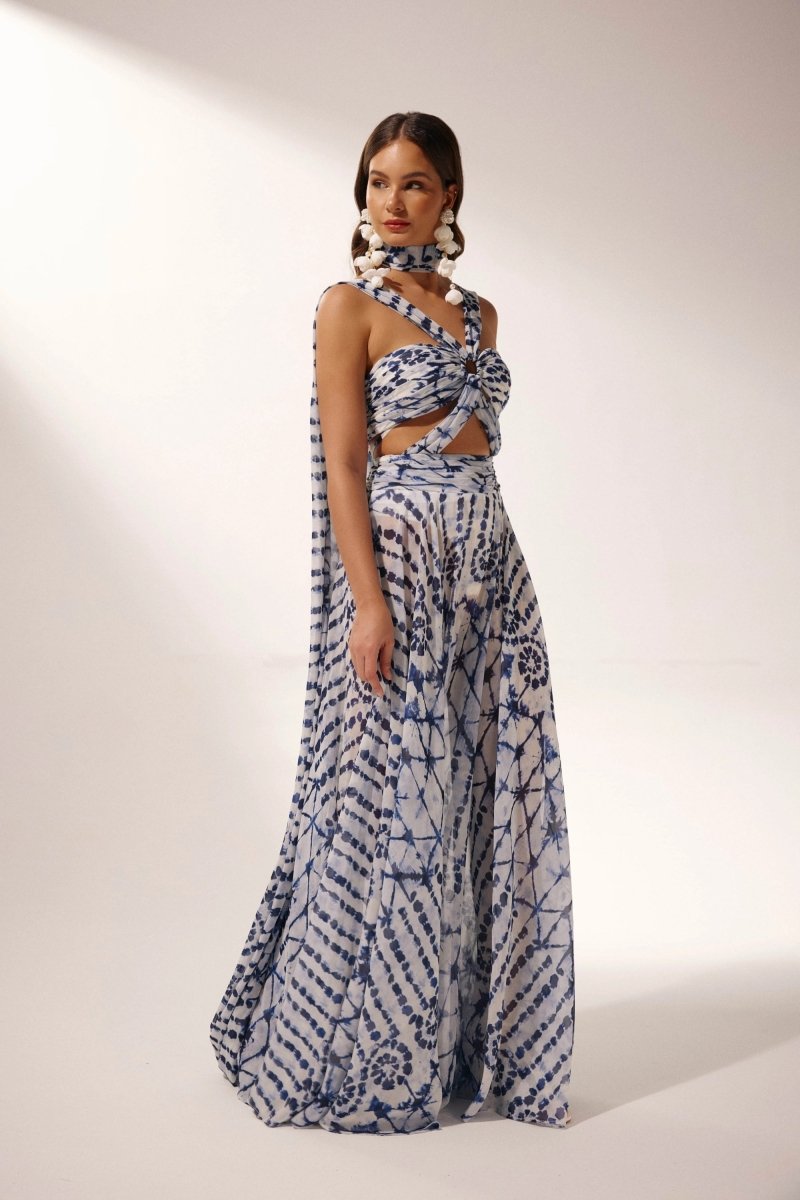 Virginia Baskılı Cut-Out Maxi Elbise