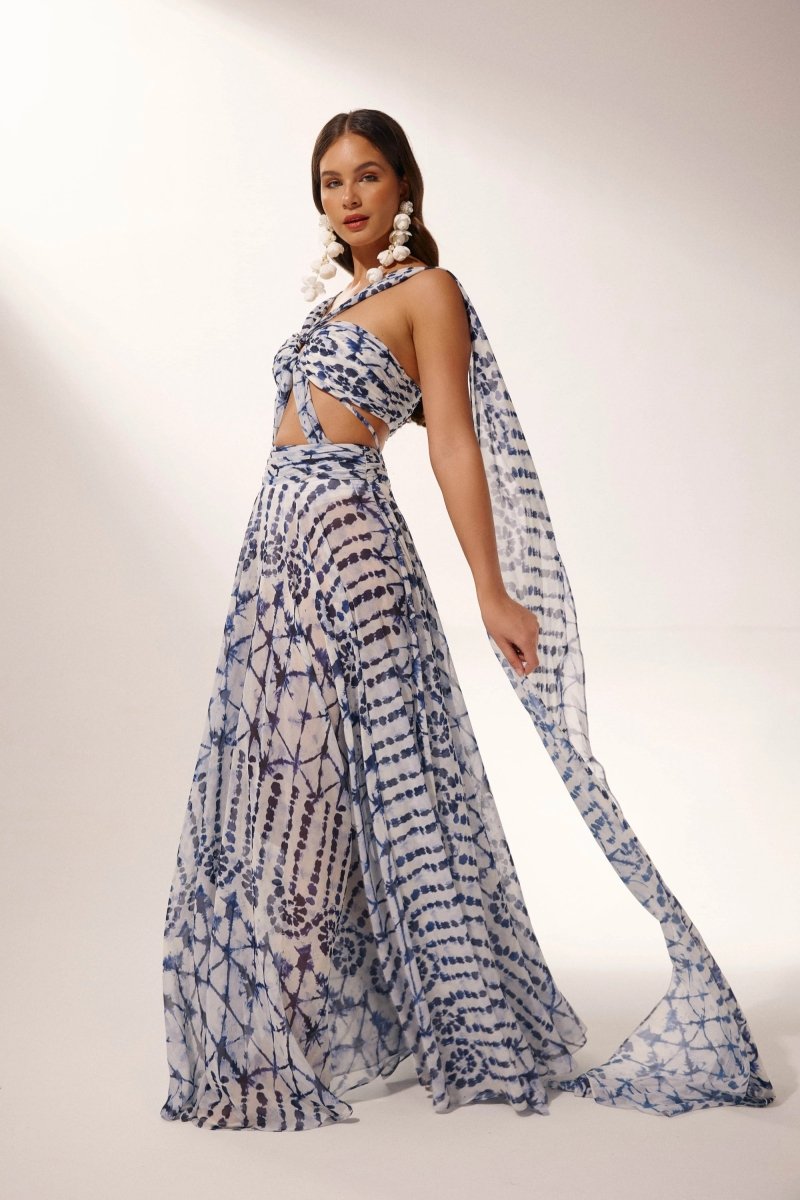 Virginia Baskılı Cut-Out Maxi Elbise