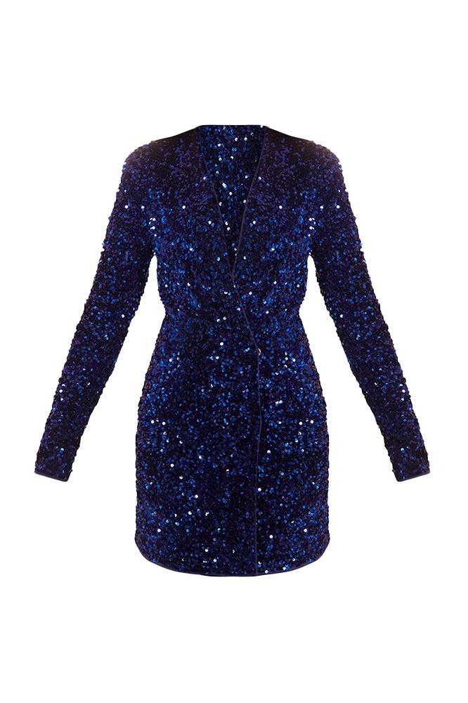 Yedda V Yaka Payetler Blazer Mini Elbise