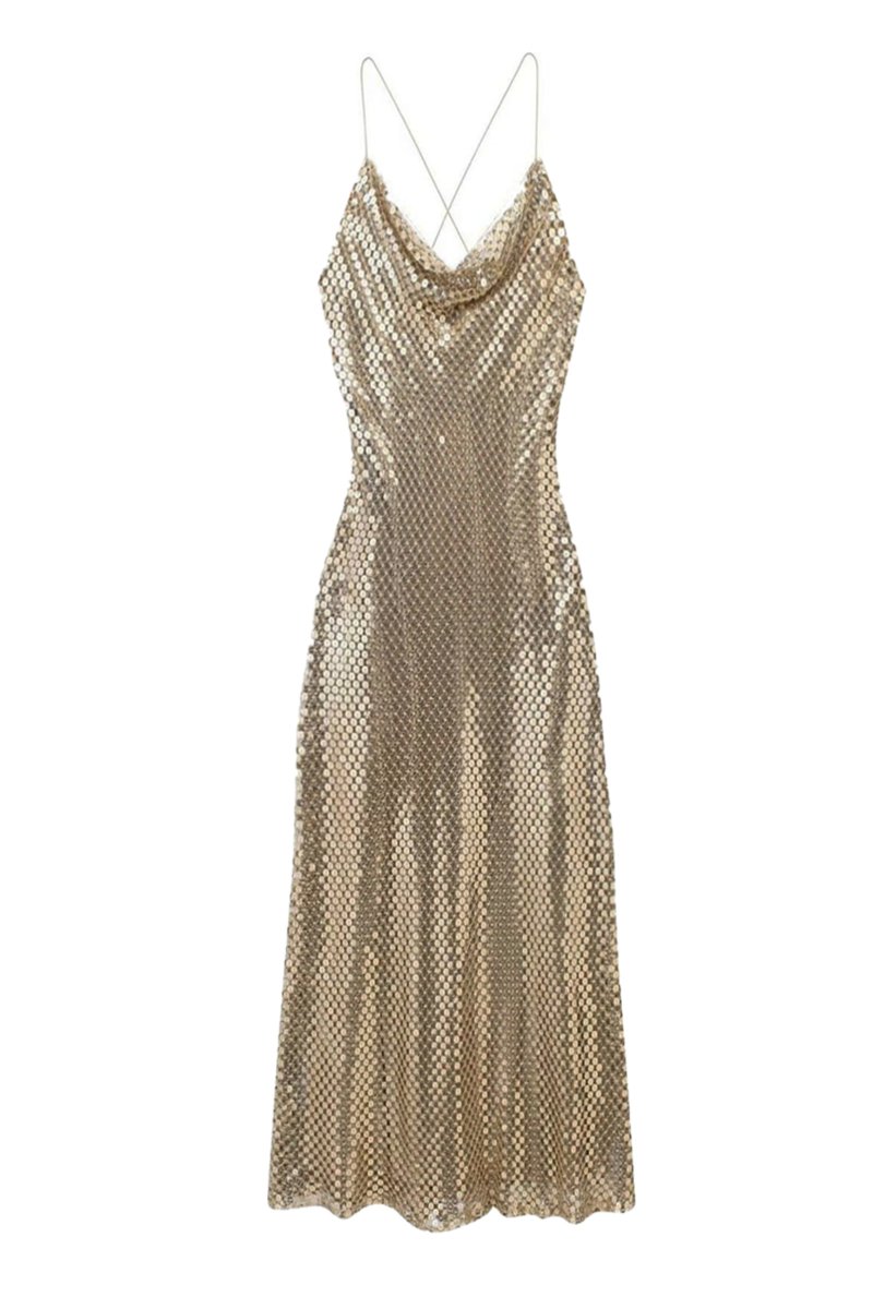 Yvette File Payetler Midi Slip Elbise